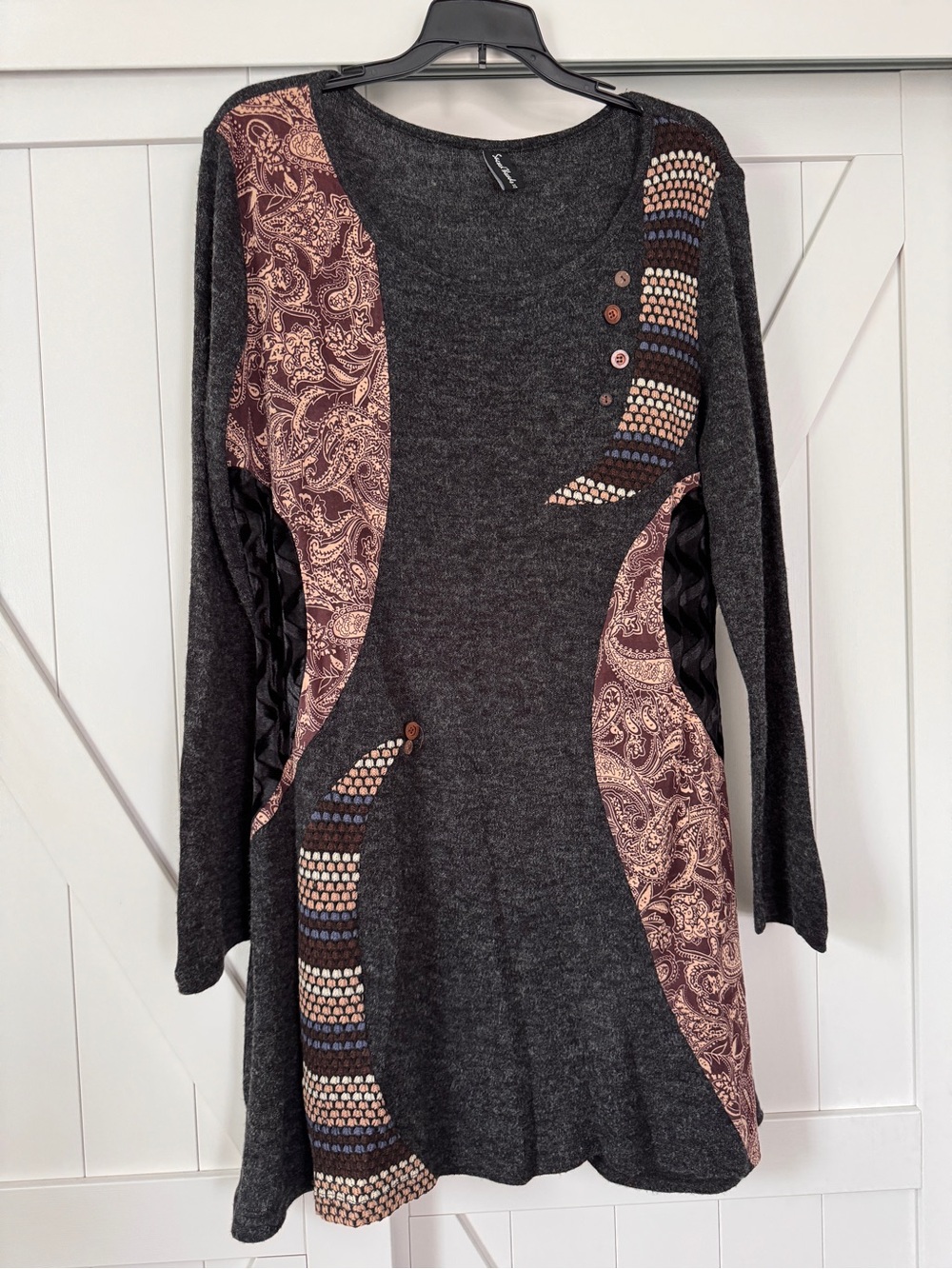 Sacred Threads Dark Gray Tunic Dress with Mauve Paisley Accents